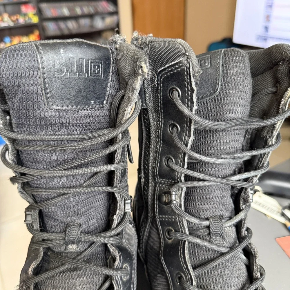 5.11 Tactical ATAC 2.0 8 Inch Boots Mens 10.5 Black Side Zip Leather - No Insole